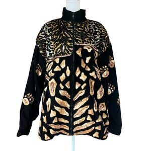Vintage Modi Denim Sequin Animal Print Jacket Coat 80s 90s Statement Retro Glam